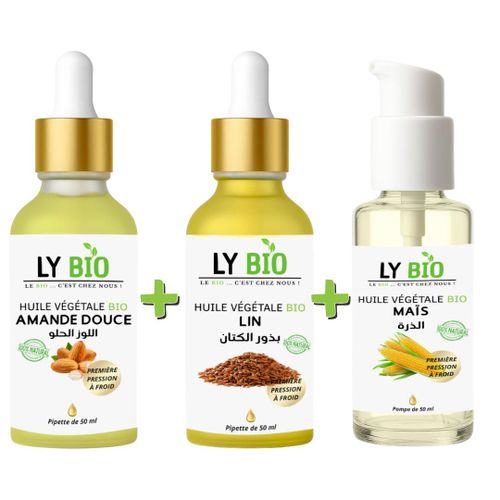 product_image_name-LY BIO-PACK HUILE AMANDE DOUCE 50ML - PIPETTE + HUILE LIN 50ML - PIPETTE + HUILE MAIS 50ML - POMPE-1
