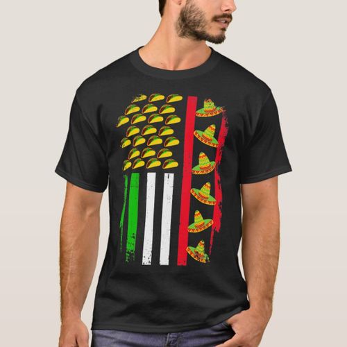 Generic American mexican flag with sombrero and taco Cinco T-Shirt à prix  pas cher