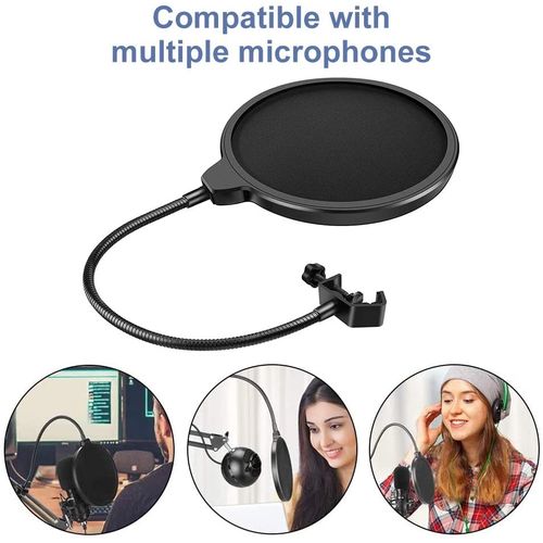 Microphone Filtre, Micro Écran Anti Vent, Microphone Pop Filter, Mic Dual  Layer Sound Shield Wind Pop