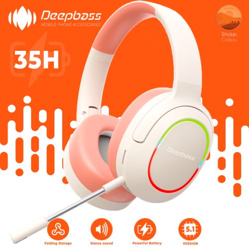 Deep Bass Casque Gamer Sans fil bluetooth Beige casque PC 7.1 son surround  Xbox playstation RGB R10 sticker à prix pas cher