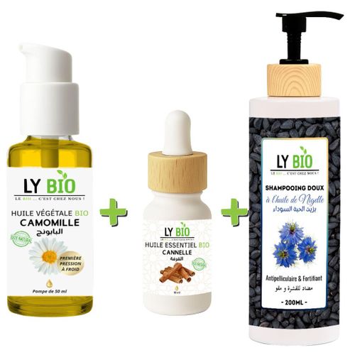 product_image_name-LY BIO-PACK HUILE CAMOMILLE 50ML - POMPE + HUILE ESSENTIEL CANNELLE 10ML + SHAMPOOING A L'HUILE DE NIGELLE 200ML-1