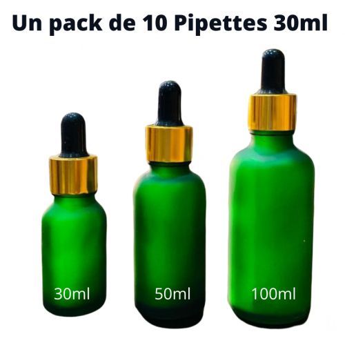 Flacons en verre/pipettes/compte-gouttes 30ml 3pcs Verre Vert avec