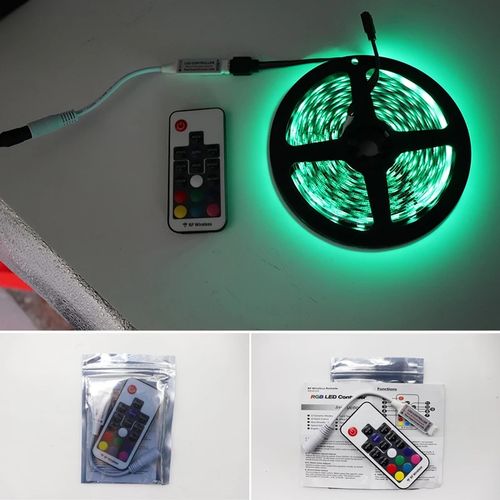 Ruban LED RGB à piles, SMD 5050, RF 17 touches, télécommande