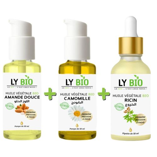 product_image_name-LY BIO-PACK HUILE AMANDE DOUCE 50ml - POMPE + HUILE CAMOMILLE 50ML - POMPE + HUILE RICIN 50ml - PIPETTE-1