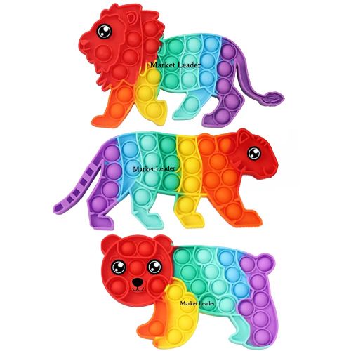 Pop It Pack de 3: TIGER • PANDA • LION Pop Bubble Jouets Anti-Stress  Arc-en-ciel Animal à prix pas cher