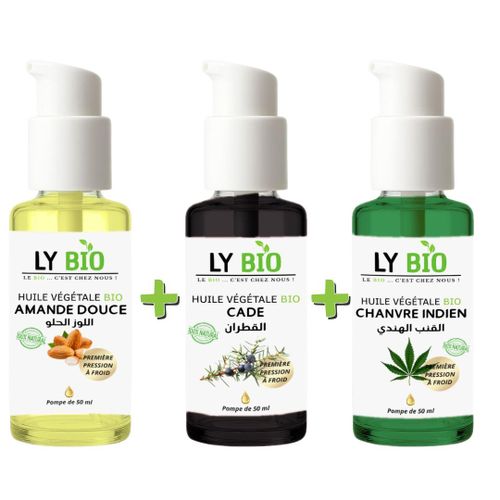 product_image_name-LY BIO-PACK HUILE AMANDE DOUCE 50ml - POMPE + HUILE CADE 50ML - POMPE + HUILE HYDRATANTE & NUTRITIVE 50ML - POMPE-1