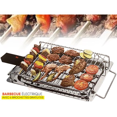 Set 6 Pcs Brochettes Acier Pour Barbecue BBQ Plaque Cuisine Longueur 60Cm  Hmj