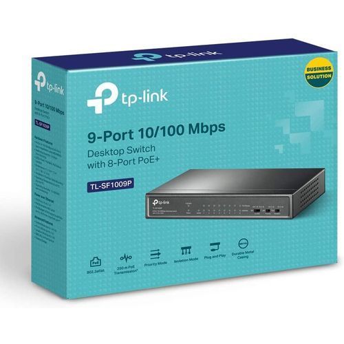 TP-Link Switch PoE 9 ports 10/100M, 8 ports PoE+ Up to 250m SF1009P