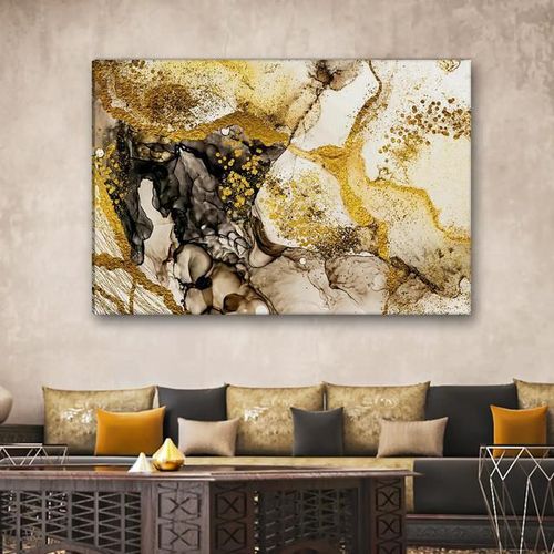 Tableau décoratif - Golden Flow - Premium – Doré Satin - L96 x H66 cm