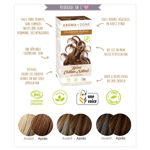 AROMA ZONE COLORATION VÉGÉTALE HENNÉ CHÂTAIN NATUREL BIO AROMA ZONE à