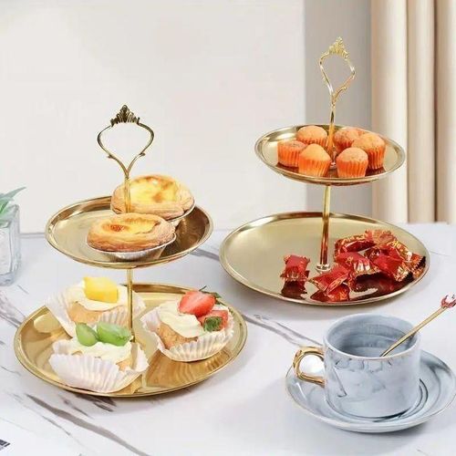 product_image_name-Generic-Présentoir à Gâteaux Élégant à 2 Niveaux en Laiton Brossé-5