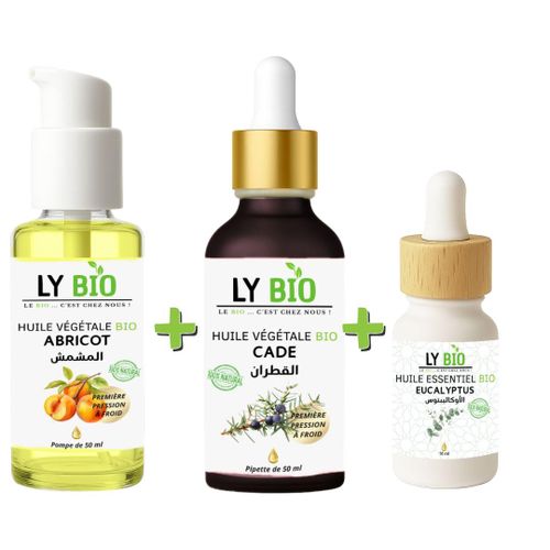 product_image_name-LY BIO-PACK HUILE ABRICOT 50ML - POMPE + HUILE CADE 50ML - PIPETTE + HUILE ESSENTIEL EUCALYPTUS 10ML-1