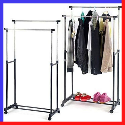 Generic Porte-vêtements télescopique double pôle COD Sechoir linge  retractable étendoir pliable ailes latérales à prix pas cher