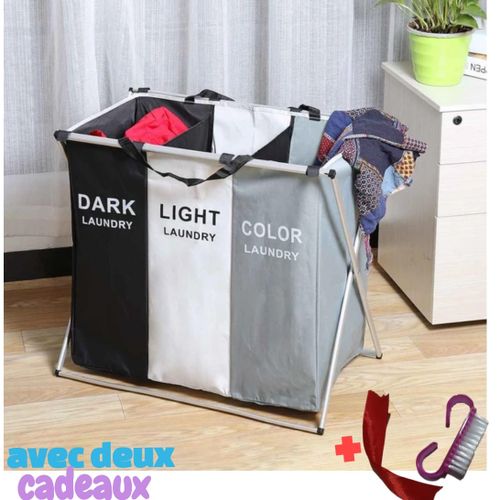 Generic 3 compartiments panier à linge sale panier de rangement pour linge  sale-porte-linge ménager à prix pas cher