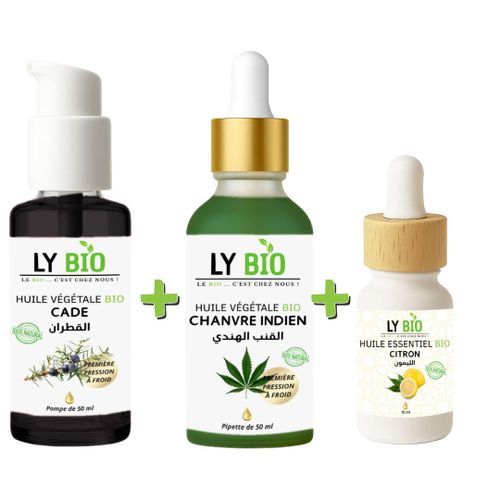 product_image_name-LY BIO-PACK HUILE CADE 50ML - POMPE + HUILE HYDRATANTE & NUTRITIVE 50ML - PIPETTE + HUILE ESSENTIEL CITRON 10ML-1