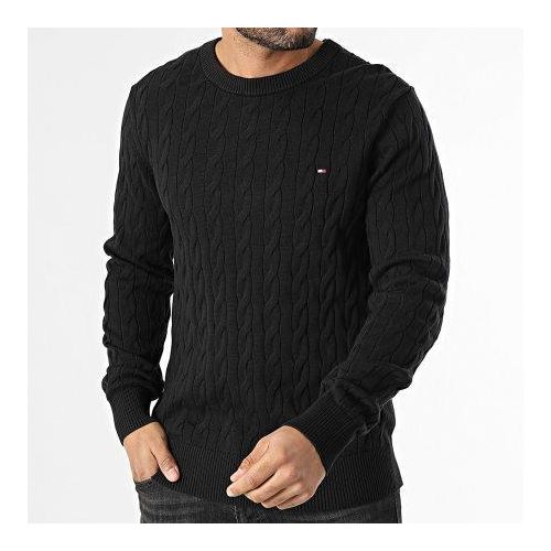 product_image_name-Tommy Hilfiger-Pull en maille torsadée délavé - Noir-3