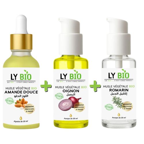 product_image_name-LY BIO-PACK HUILE AMANDE DOUCE 50ML - PIPETTE + HUILE OIGNON 50ML - POMPE + HUILE ROMARIN 50ml - POMPE-1