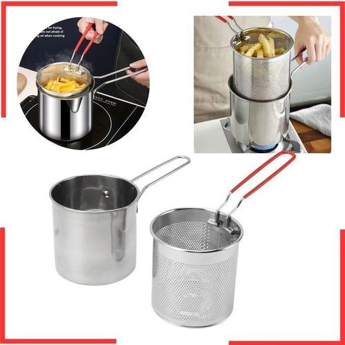 product_image_name-Generic-Pot de friteuse en acier inoxydable,Casserole chauffe-lait,Petite friteuse avec poignée et panier,1200ml-1