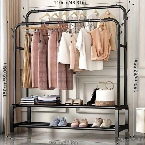 product_image_name-Generic-Porte-vêtements en métal à double pôle noir supporte 48kg cintre de vêtement-1