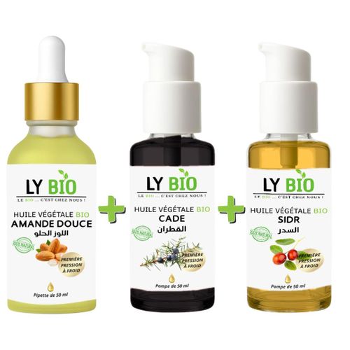product_image_name-LY BIO-PACK HUILE AMANDE DOUCE 50ML - PIPETTE + HUILE CADE 50ML - POMPE + HUILE SIDR 50ML - POMPE-1