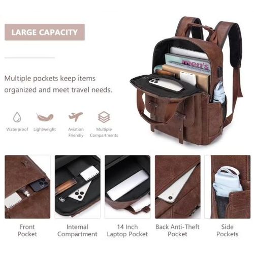 product_image_name-Generic-Sac à dos en similicuir, USB intégrée, Marron.-7