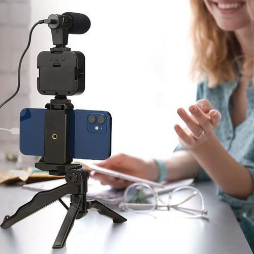 product_image_name-Generic-Led Kit de vlogging pour iPhone, Android (avec trépied), avec mini lampe vidéo LED, microphone cardioïde-7