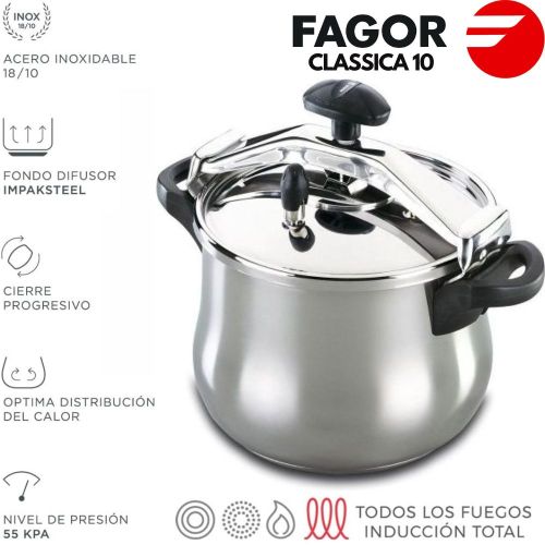 Fagor CLASSIC 10 Cocotte Minute 10 Litres en INOX 18/10 Autocuiseur Qualité  Espagnole à prix pas cher