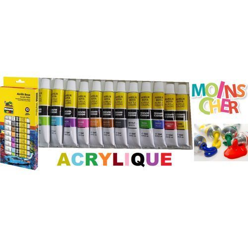 NOVA COLOR Boite Economique 12 tubes Peinture acrylique 12ml,Couleurs  hautement pigmentées à prix pas cher