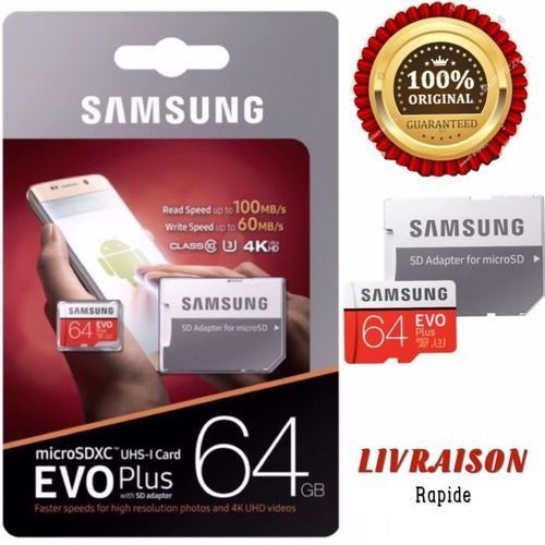 Carte microSD Samsung Evo Plus 64 Go avec adaptateur SD