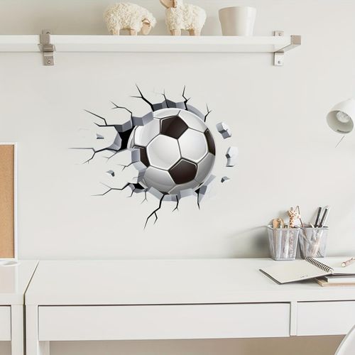 product_image_name-Generic-1pc Ballon de Football Éclatant à Travers le Mur - Autocollant Mural PVC Moderne Amovible pour Carrelage, Salon, Chambre, Bureau Maison Déco DIY, Accessoires de Football, Thème Sportif Dynamique, Installation Facile-3