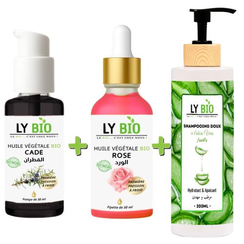 product_image_name-LY BIO-PACK HUILE CADE 50ML - POMPE + HUILE ROSE 50ml - PIPETTE + SHAMPOOING ALOE VERA 200ML-1