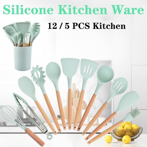 Set d'Ustensiles de Cuisine Silicone Bois de hêtre (5 pcs)