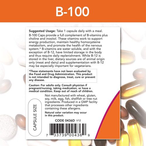 product_image_name-Now Foods-Vitamine B-100, Production d'énergie,Santé du système nerveux,100 gélules+Sticker cadeau-5