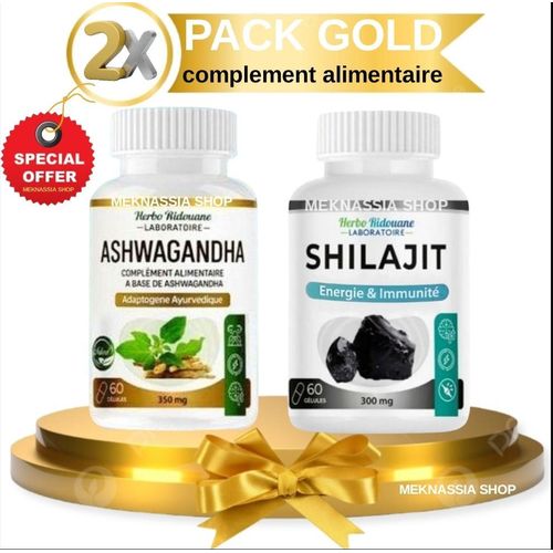 product_image_name-Herbo Ridouane-عبوة 2 زجاجات مكمل غذائي - يقلل من التوتر ويخفف من اضطرابات الجهاز الهضمي - شيلاجيت 300 ملجم، 60 كبسولة - أشواغاندا 350 ملجم، 60 كبسولة.-1