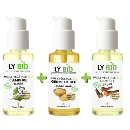 product_image_name-LY BIO-PACK HUILE CAMPHREE 50ML - POMPE + HUILE GERME DE BLE 50ML - POMPE + HUILE GIROFLE 50ML - POMPE-1