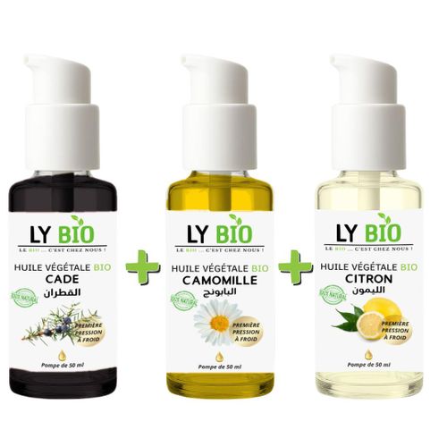 product_image_name-LY BIO-PACK HUILE CADE 50ML - POMPE + HUILE CAMOMILLE 50ML - POMPE + HUILE CITRON 50ML - POMPE-1