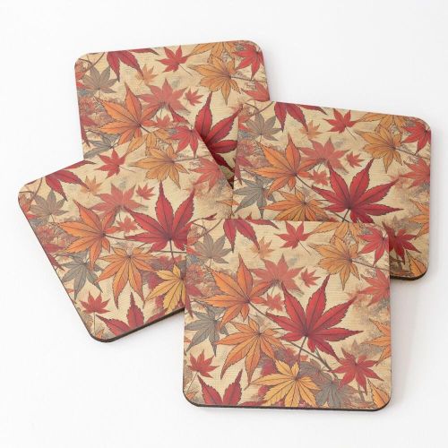 product_image_name-Generic-4 Dessous de Verre Motif de feuilles d'érable japonaises tombantes - Art de la nature japonaise sous tasse unique -1