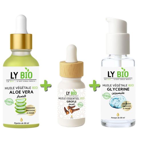 product_image_name-LY BIO-PACK HUILE ALOE VERA 50ml - PIPETTE + HUILE ESSENTIEL GIROFLE 10ML + HUILE GLYCERINE 50ml - POMPE-1