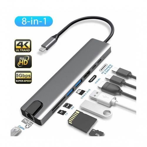 product_image_name-Generic- Airies USB C 8 in 1 Type C 3.1 to 4K ، محول HDMI مع RJ45 ، قارئ بطاقات SD / TF ،-4
