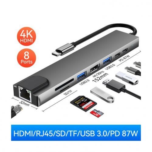 product_image_name-Generic- Airies USB C 8 in 1 Type C 3.1 to 4K ، محول HDMI مع RJ45 ، قارئ بطاقات SD / TF ،-5