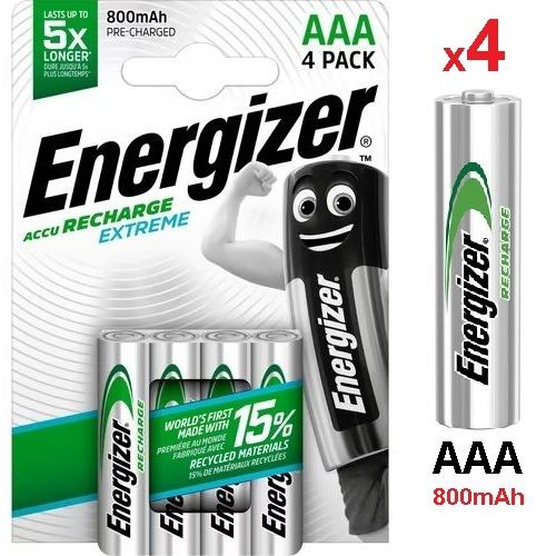 4 AAA Energizer Recharge Extreme - 800mAh - AAA - NiMH - Piles rechargeables