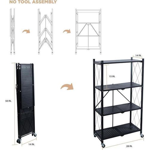 product_image_name-Generic-Étagère pliante en métal 4 niveaux 27.875 x 13.25 x 49.62 in avec roulettes – Charge max 352 lb, montage sans outils-3
