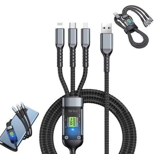 product_image_name-Generic-كابل شحن سريع مضيء 3 في 1 شفاف بطول 3.94/6.56/9.19 قدم - كابل متعدد الاستخدامات مضفر من النايلون مع مؤشر LED-1