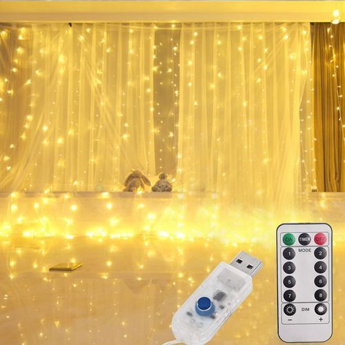 Generic Rideau Lumineux 300 LED, 3M*3M Rideau Guirlande Lumineuse USB,8  Modes Avec Télécommande à prix pas cher