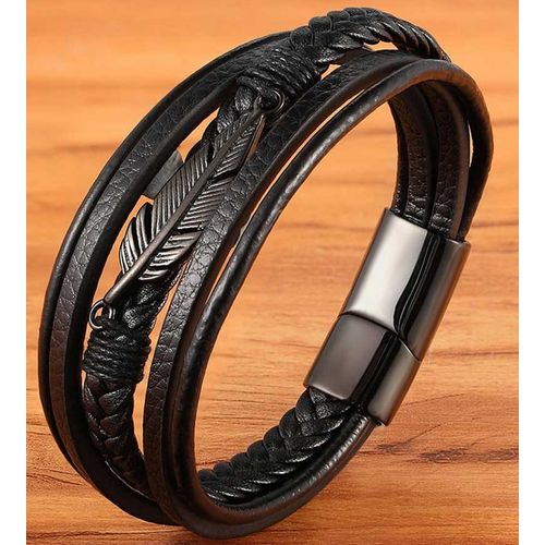 product_image_name-Generic-Bracelet En Cuir Véritable pour Hommes En Acier Magnétique Bouton-3