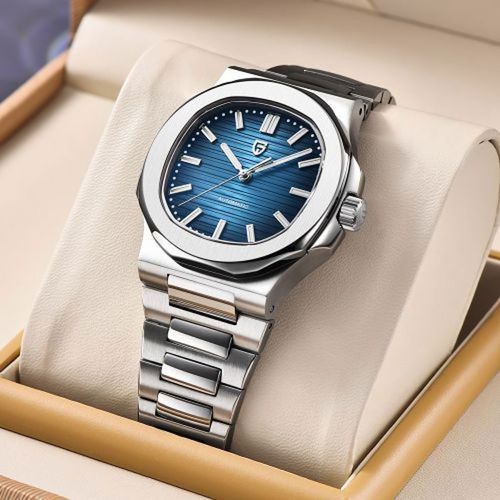 product_image_name-Pagani Design-Montre Bracelet Argent Mécanique Automatique Pour Hommes Cadran bleu-1