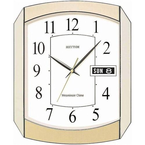 product_image_name-Rhythm-CFH102NR65 - Horloge murale avec dateur jour/mois & mélodie chaque heure - Doree cadran Blanc --1