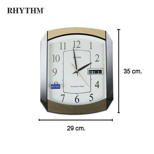 product_image_name-Rhythm-CFH102NR65 - Horloge murale avec dateur jour/mois & mélodie chaque heure - Doree cadran Blanc --6