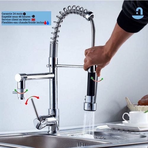 Robinet cuisine avec douchette extensible, mitigeur cuisine avec 3