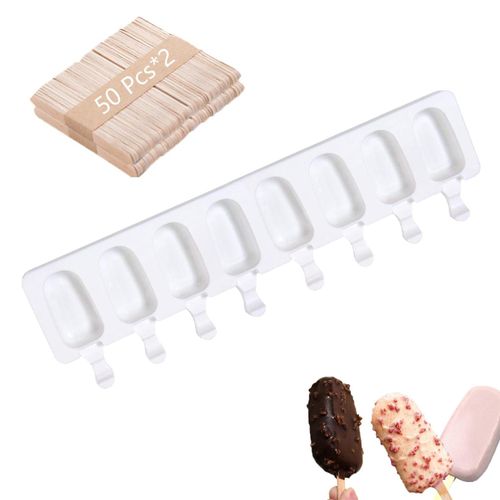 product_image_name-Generic-Moule à Crème Glacée en Silicone, Moule à Glace 8 Cavités + 100 bâtonnets en Bois-1